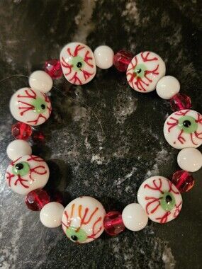 Company Glass Painted Multicolor Beaded Eyeball Stretch Bracelet Halloween